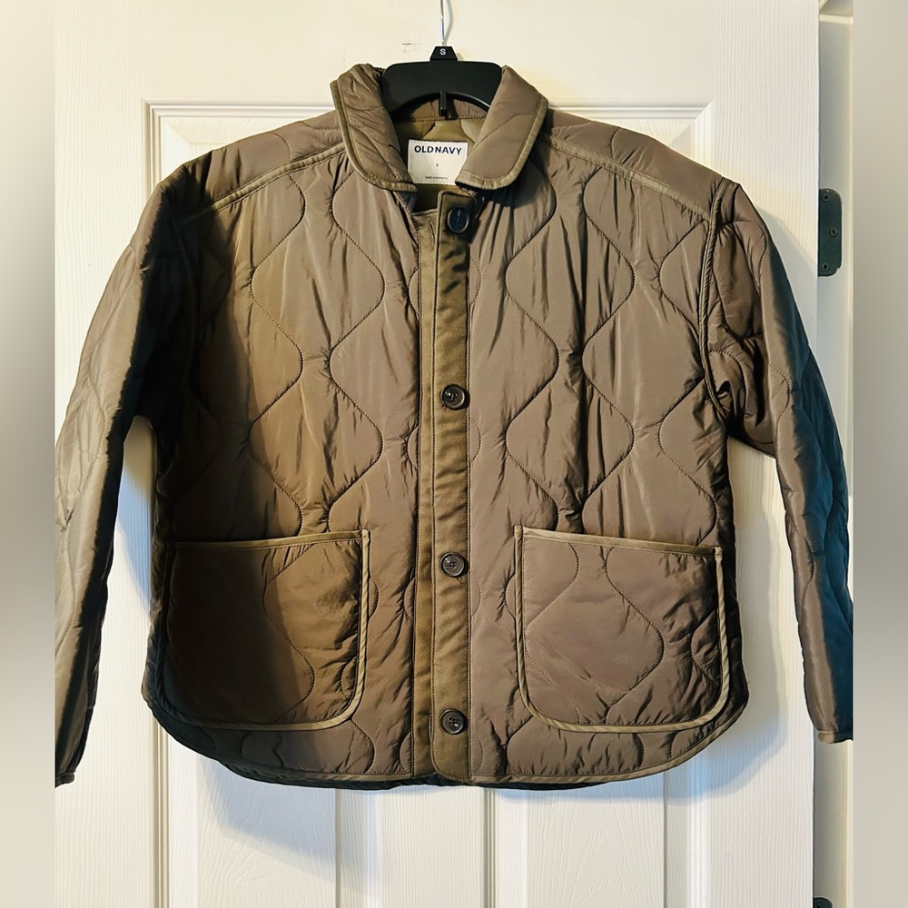 Old Navy Women’s Olive Button-Up Quilted Oversized Jacket - Size S